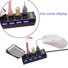 4-port USB hub with Pixel Play switches and LED indicators